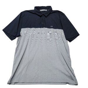 Travis Mathew Mens XL Polo Shirt Colorblock‎ Black Gray Cotton/Polyester Blend